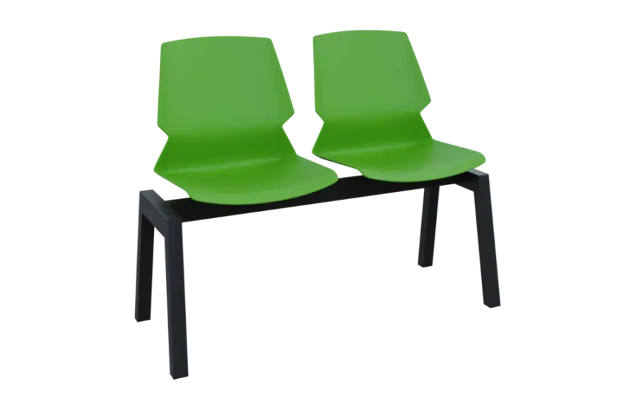 PRETTY 2, plastová lavice do čekárny, 2-sedák, zelená, kostra černá